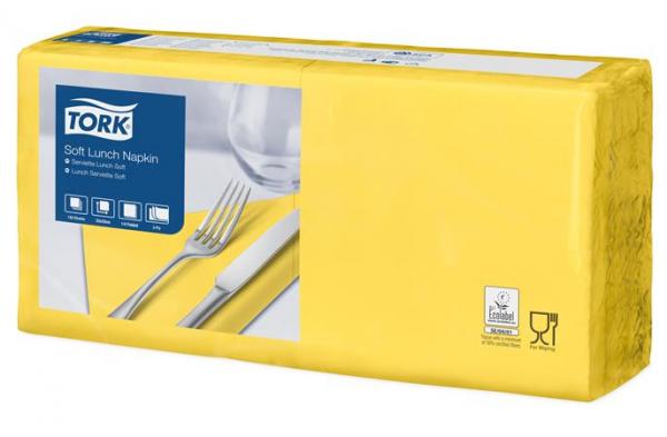 Servítky, 1/4 ohyb, 3-vrstvové, 32,5x32,8 cm, Advanced, TORK "Soft Lunch", žltá 1