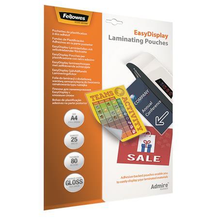 Laminovacia fólia, za tepla, 80 mikr., A4, lesklá, samolepiaca, 25 ks, FELLOWES "Admire Ea
