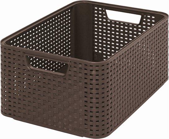 Odkladací box, s efektom rattanu, 18l, tmavohnedý, CURVER