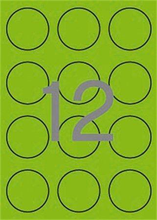 Etikety, okrúhle, priemer: 60 mm, farebné, APLI, neónové zelené, 240 etikiet/bal 1