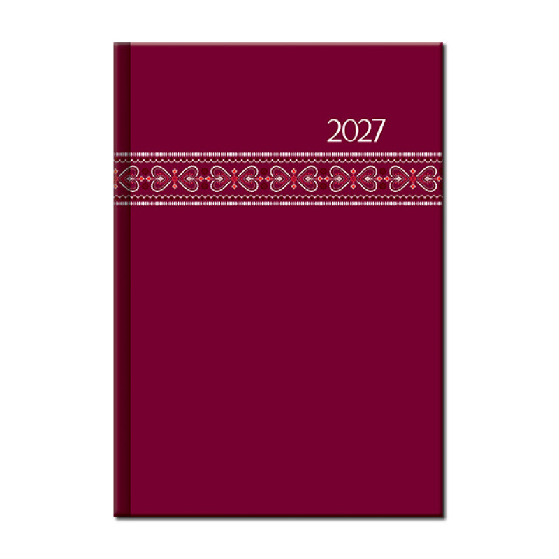 Týždenný diár A5 FOLK červený 2027