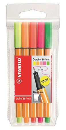 Liner, sada, 0,4 mm, STABILO "Point 88 Mini Neon", 5 rôznych farieb 1