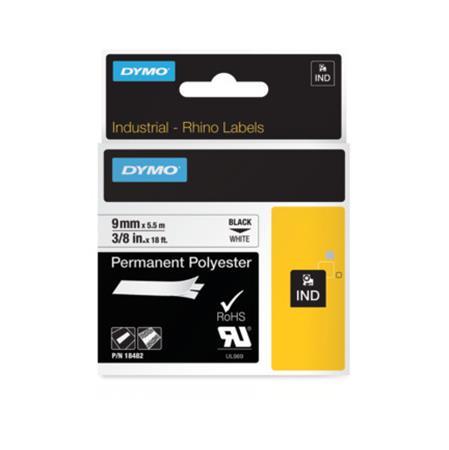 Páska do štítkovača, odolný polyester, 9 mm x 5,5 m,  DYMO "Rhino", biela-čierna 1