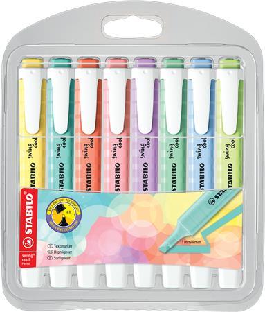 Zvýrazňovač, sada, 1-4 mm, STABILO "Swing Cool Pastel", 8 rôznych farieb 1