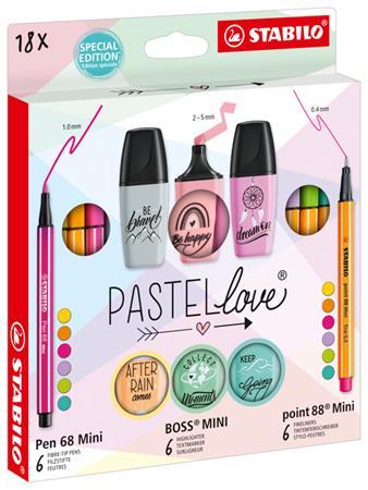 Sada písacích potrieb, STABILO, "Mini World Pastellove", 18 rôznych farieb 2