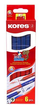 Poštová ceruzka, trojhranný tvar, KORES "Twin Jumbo", modro-červená 2