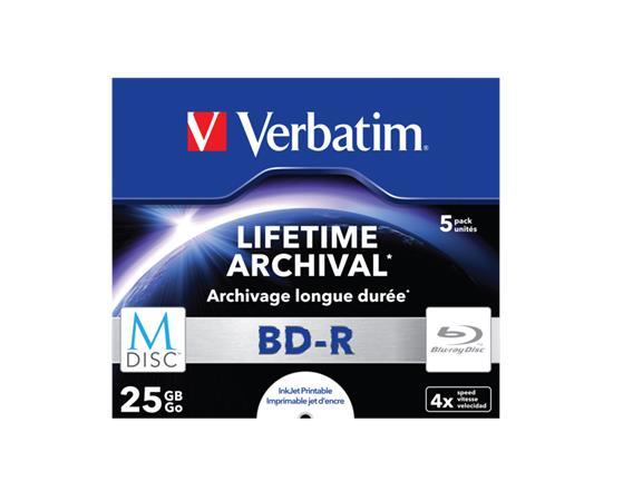 VERBATIM BD-R BluRay disk, archivačný, potlačiteľný, M-DISC, 25GB, 4x, 1 ks, klasický obal, VERBATI 2