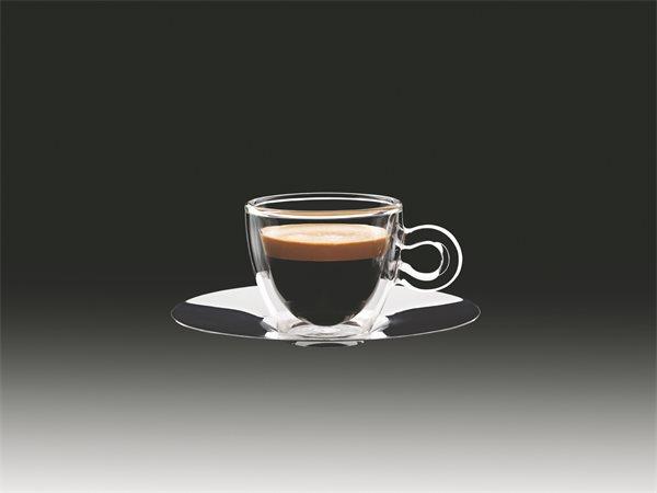 . Šálka na espresso, nerezová podšálka, dvojité sklo, 6,5 cl, 2 ks, "Thermo" 1