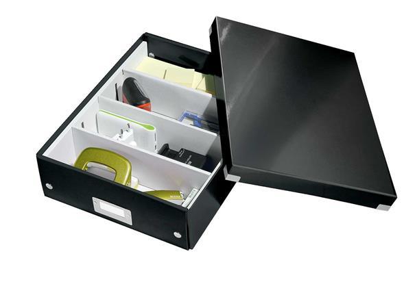 Odkladacia škatuľa, organizačná, laminovaný kartón, veľkosť: M, LEITZ "Click&Store", čiern 4