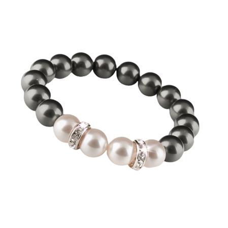 Náramok, z čierno-bielych SWAROVSKI® perál, s rondella krištáľom, 10 mm, ART CRYSTELLA® M 1