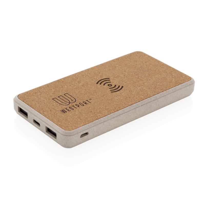Bezdrôtová powerbanka z korku a pšenice 8 000 mAh 5W khaki 7