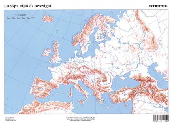 Učebná pomôcka, A4, STIEFEL "Európa domborzata/Európa vaktérképpel" - "Pohoria Európy/Slep 2