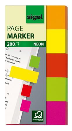 Záložky, papierové, 5x40 záložiek, 20x50 mm, SIGEL "Neon", mix farieb
