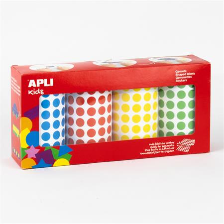 Nálepky, okrúhle, 10,5 mm, APLI Kids "Stickers", 4 rolky, mix farieb 1