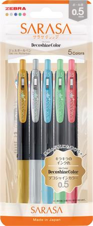 Gélové pero, sada, 0,33 mm, stláčací mechanizmus, ZEBRA "Sarasa Clip Decoshine", mix 5 ko