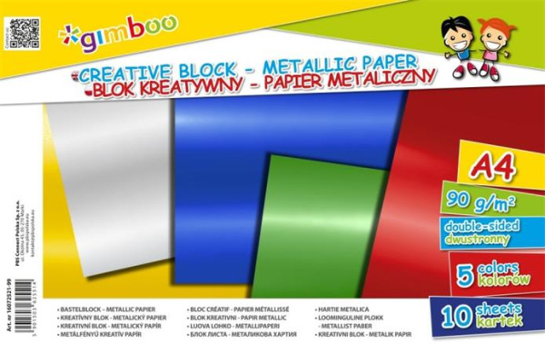 . Farebný papier, A4, 90 g, 10 lap,"Gimboo", 5 rôznych kovových farieb 1