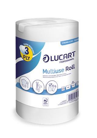 Papierové utierky, v kotúči, univerzálne, vnútorné dávkovanie, 3-vrstvové, LUCART "Cash an