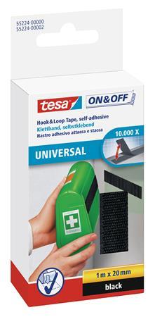 Suchý zips, samolepiaci, univerzálny, 20 mm x 1 m, TESA "On&Off",  čierna 1