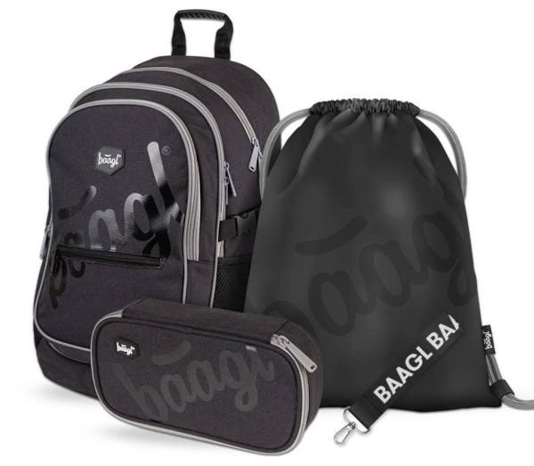 BAAGL SET 3 Black: batoh, penál, sáček