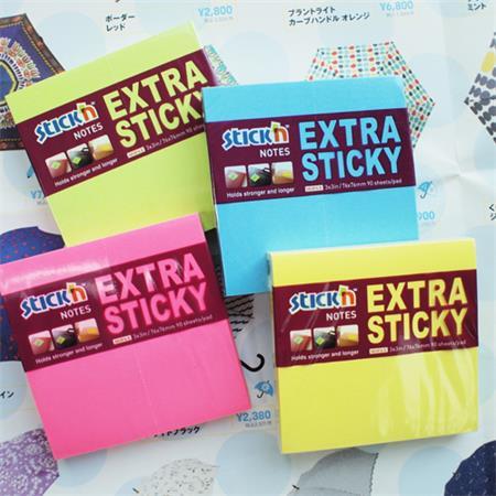 Samolepiaci poznámkový blok, 76x76 mm, 90 listov, STICK N "Extra Sticky", neónová žltá 7