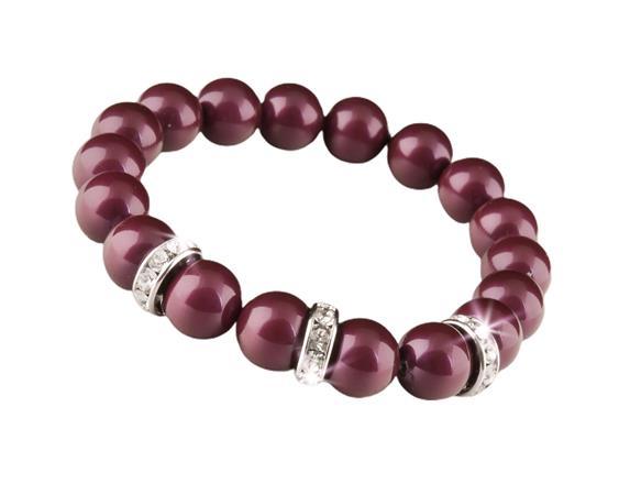 ART CRYSTELLA Náramok, z burgundy červených SWAROVSKI® perál, s bielym rondella krištáľom, 10 mm, veľ. M 1