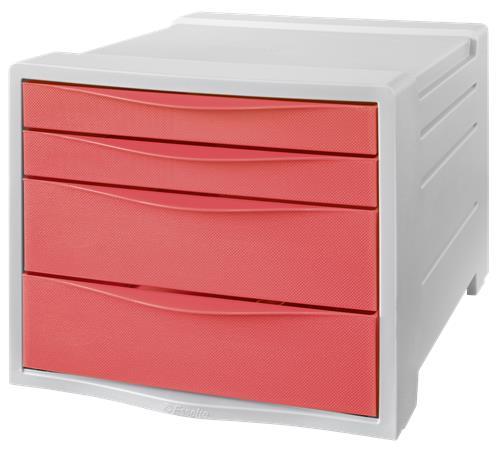 Zásuvkový box na dokumenty, plastový, 4 zásuvky, ESSELTE "Colour`Breeze", priehľadný koral 1