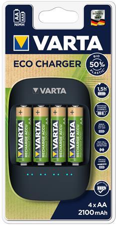 Nabíjačka batérií, AA tužkové batérie/AAA mikrotužkové batérie, 4x2100 mAh, VARTA "ECO"