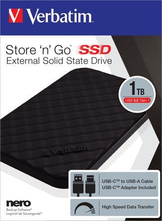 SSD (externá pamäť), 1TB, USB 3.2, VERBATIM "Storen Go", čierna 1