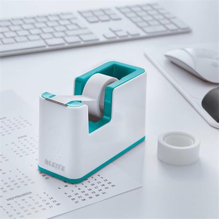 Dispenzor na lepiacu pásku, stolový, naplnený, LEITZ "Wow", biela-ľadovo modrá 3