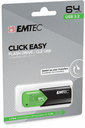USB kľúč, 64GB, USB 3.2, EMTEC "B110 Click Easy", čierna-zelená 3