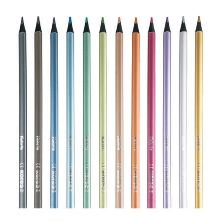 Farebné ceruzky, sada, trojuholníkový tvar, KORES "Kolores Style Metallic", 12 kovových fa 3