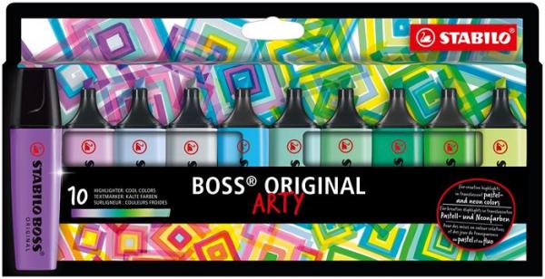 Zvýrazňovač, sada, 2-5 mm, STABILO "BOSS original Arty", 10 studených farieb 1