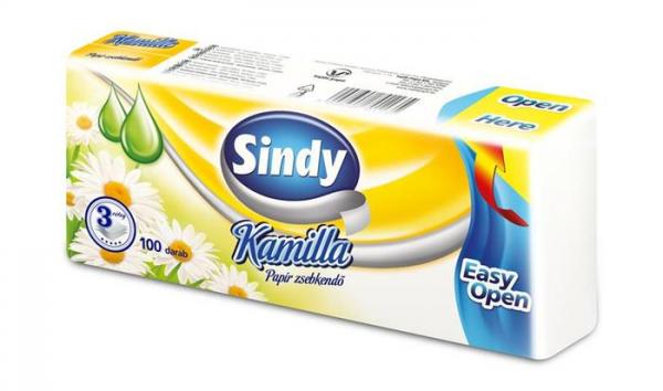 . Papierové vreckovky, 3-vrstvové 100 ks, "Sindy", kamilka