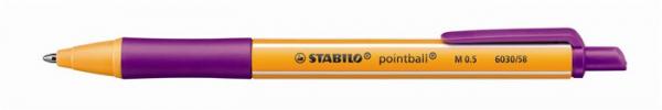 Guľôčkové pero, 0,5 mm, stláčací mechanizmus, STABILO "Pointball", fialové 1