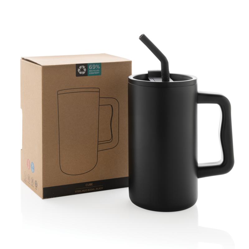 Hrnček Cube 800 ml z recykl. ocele s certifikáciou RCS čierna 19