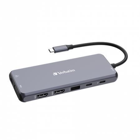 USB HUB, USB-C PD/2xHDMI/VGA/LAN/3xUSB/USB-C/2xUSB 2.0/SD/mSD/3,5jack VERBATIM 4