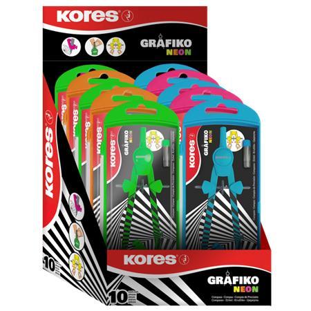 Kružidlo, s adaptérom, sada, KORES "Grafiko Neon", mix neónových farieb 2