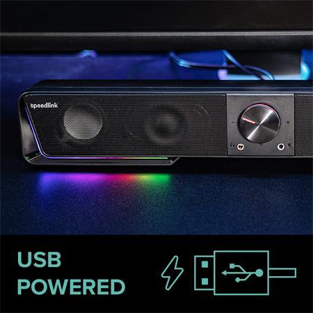 Reproduktor, 12W, 2x3.5 mm jack + USB-A, SPEEDLINK "GRAVITY RGB Stereo Soundbar", čierna 3