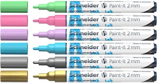 Akrylový popisovač, sada, 2 mm, SCHNEIDER "Paint-It 310", 6 rôznych farieb 2