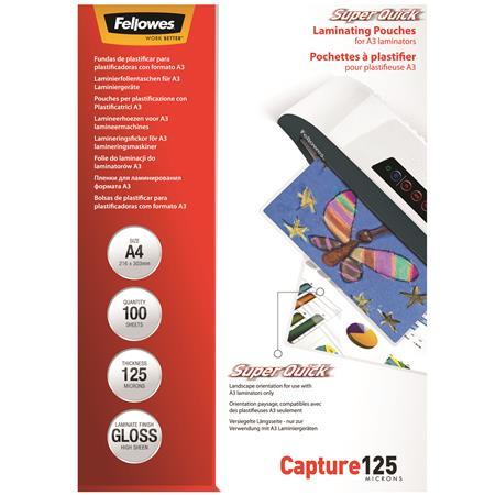 Laminovacia fólia, 125 mikr., A4, SuperQuick, lesklá, 100 ks, FELLOWES 1