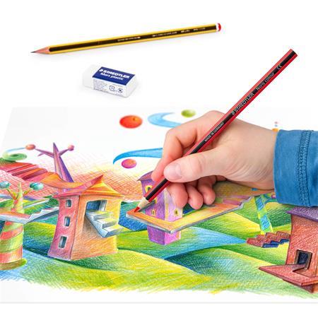 Farebné ceruzky, sada, šesťhranné, darček: grafitová ceruzka a guma, STAEDTLER "Noris Club 3