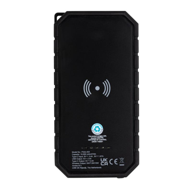 Bezdrôtová solárna powerbanka 10000mAh 10W z RCS rec. plastu čierna 6