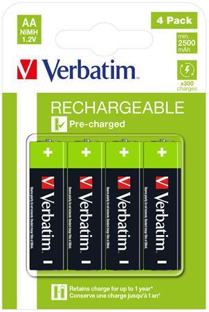 Nabíjateľná batéria, AA ceruzková, 4x2500 mAh, VERBATIM 1