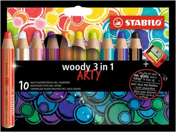 Farbička, hrubá, STABILO "Woody ARTY 3 in 1", 10 rôznych farieb 1