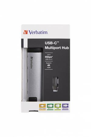 USB ethernetový sieťový adaptér s USB hubom, 4 porty, USB 3.0, USB-C, HDMI, VERBATIM 1
