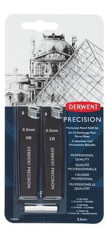 Grafitová tuha, sada, 0,5 mm, HB, 2B, DERWENT "Precision" 1