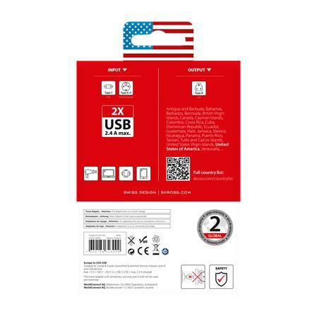 Cestovný adaptér, do USA, USB, uzemnený, SKROSS 7