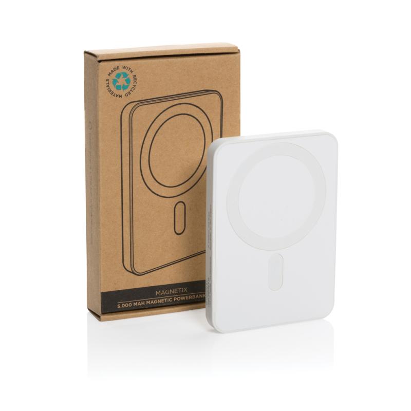 Magnetická powerbanka 5000mAh Magnetix z RCS recykl. plastu biela 10