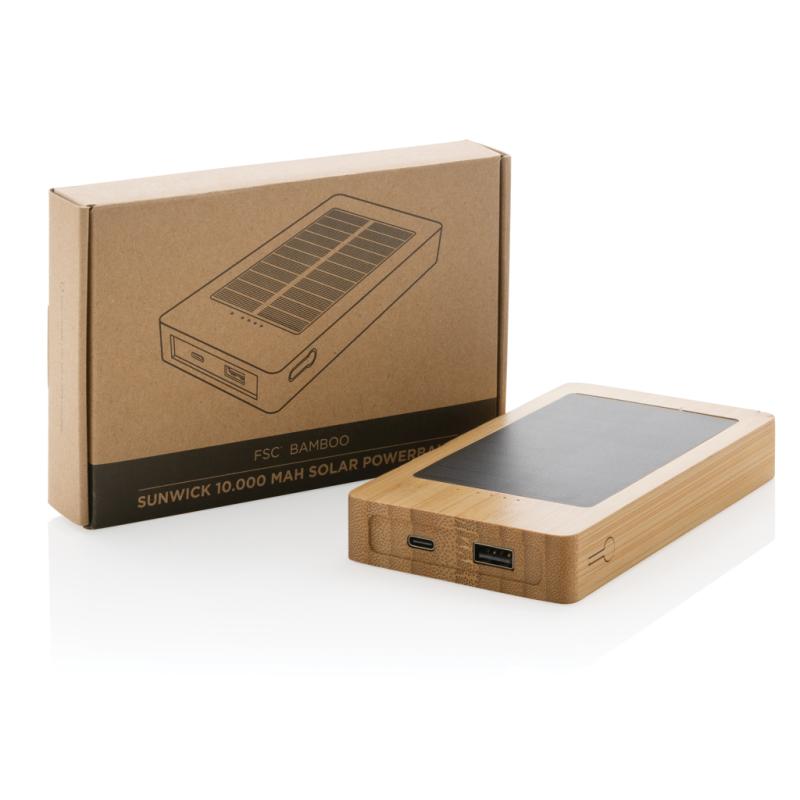 Solárna powerbanka Sunwick 10000 mAh z bambusu hnedá 12