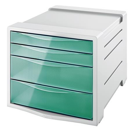Zásuvkový box na dokumenty, plastový, 4 zásuvky, ESSELTE "Colour` Ice", priehľadná zelená 1